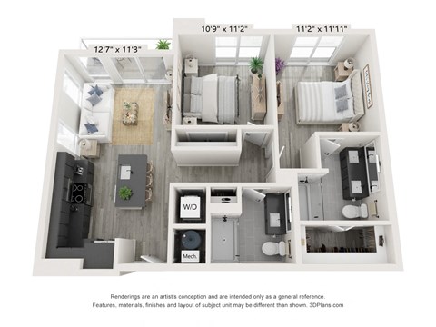 Floor plan for 2 beds, 2 baths, 918 sqft
